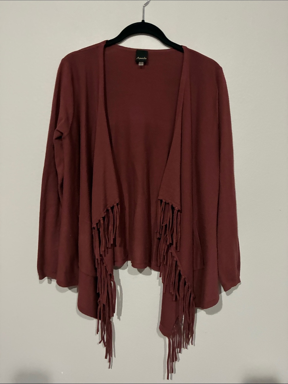 Fringed Open-Front Tunic Cardigan in Rust
